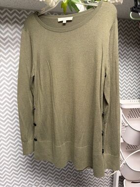 LOFT Olive Button-Side Crewneck Sweater